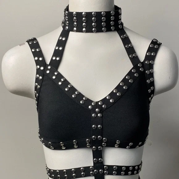 Black Studded Harness Dress - Picture 2 of 8